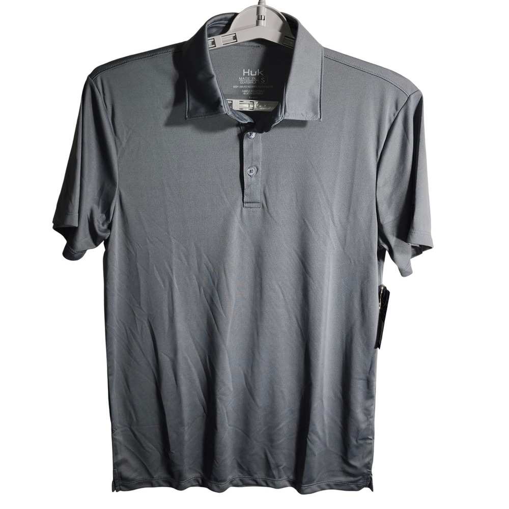 Huk Pursuit Polo‎ Shirt Mens Small Gray Short Sleeve Performance Fishing
